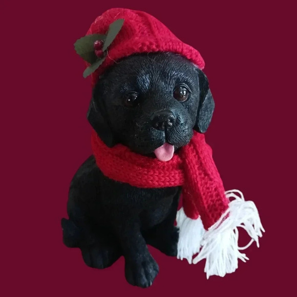 Merry brite labrador puppy figurine with christmas hat & scarf "8" - Picture 1 of 9